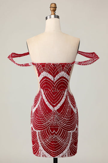 Off the Shoulder Bodycon Röd Homecoming Klänning med Paljetter